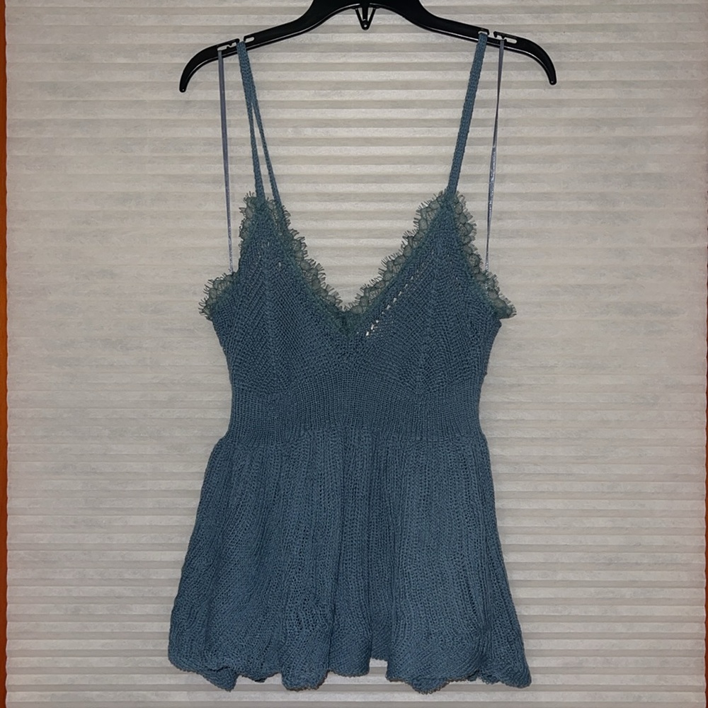 NWT blue crochet net top unlined in size small P2P 13 in and has some stretch